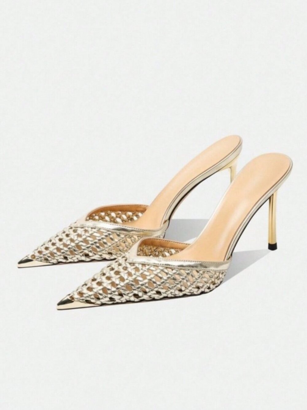 Gold Glamorous Women's European Style Hollow Mesh High Heel Shoes